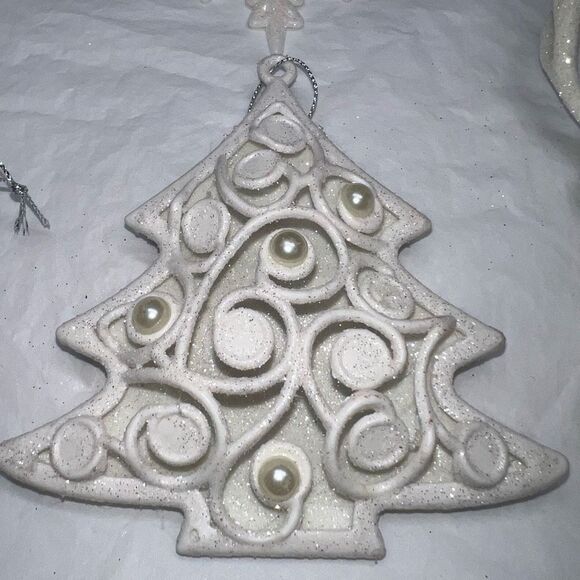 Set of Four Winter Wonderland White and Sparkle Ornaments - Picture 5 of 8